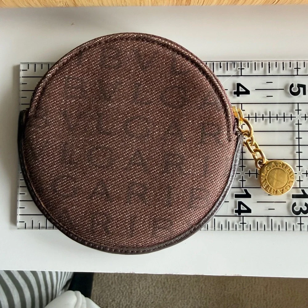 Bvlgari Logo Round Coin Pouch Luxury Accessory OS Vintage Brown
